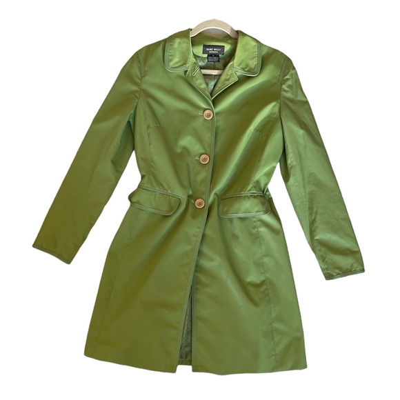 Nine West trench coat long jacket light green medium